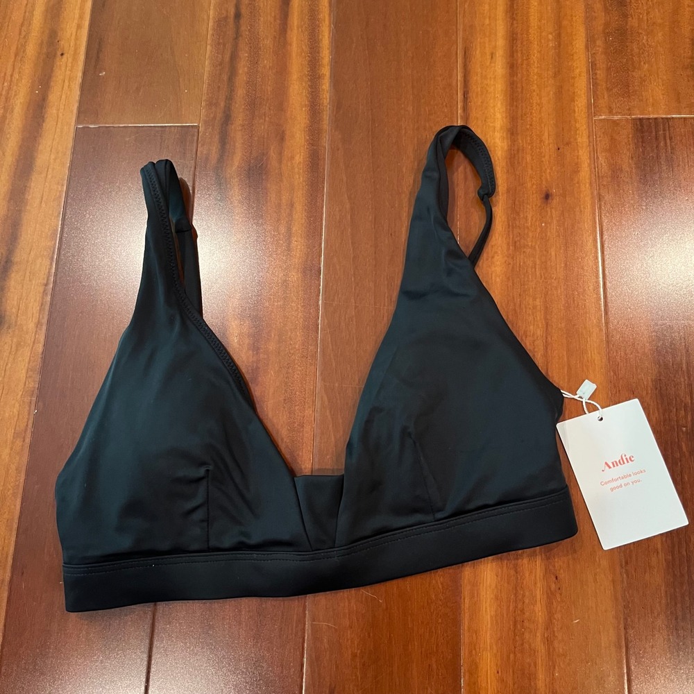 Andie Black Bikini Top Swim Tahiti V-Neck AT201 New NWT Extra Small XS